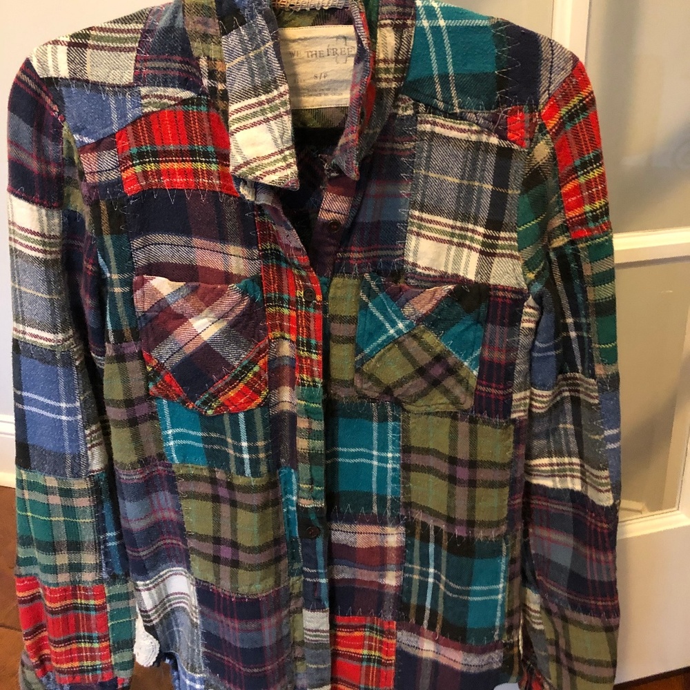 Boho Patchwork Free People Flannel w/ Lace Detail